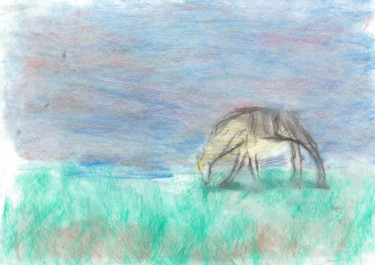 Drawing titled "horsy" by Oksana Kostyletskaya, Original Artwork, Pastel
