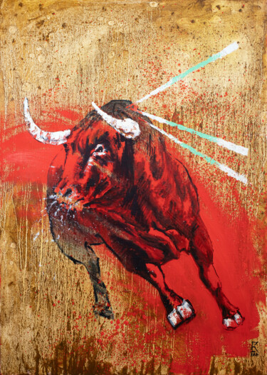 Bullfight of life -oil painting, original gift, bull Peinture intitulée "Bullfight of life -…" par Ekaterina Kosiak, Œuvre d'art originale, Huile
