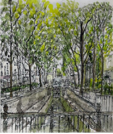 Peinture intitulée "canal-saint-martin-…" par Kote Mensah, Œuvre d'art originale