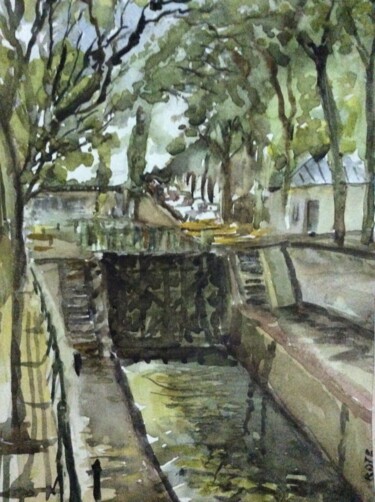 Painting titled "canal saint martin…" by Kote Mensah, Original Artwork
