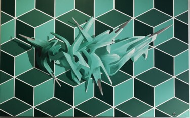 Painting titled "Green Aqua" by Kotek_prod, Original Artwork, Acrylic Mounted on Wood Stretcher frame