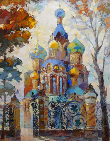 Картина под названием "Спас на крови" - Дмитрий Котунов, Подлинное произведение искусства, Масло Установлен на Деревянная ра…