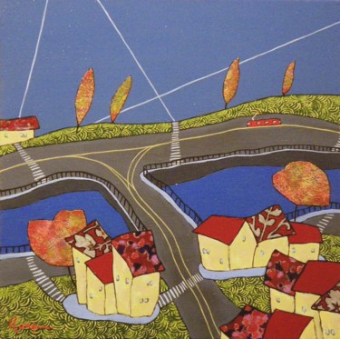 Malerei mit dem Titel "Tramway rouge" von Elena  Koupaliantz, Original-Kunstwerk, Öl