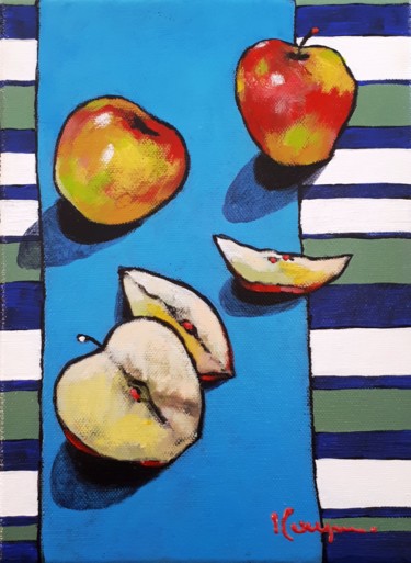 Malarstwo zatytułowany „3 pommes” autorstwa Elena  Koupaliantz, Oryginalna praca, Akryl