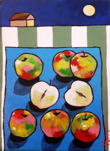 Peinture intitulée "7 pommes" par Elena  Koupaliantz, Œuvre d'art originale, Acrylique
