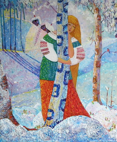 Peinture intitulée "Les perces-neige" par Elena  Koupaliantz, Œuvre d'art originale, Huile