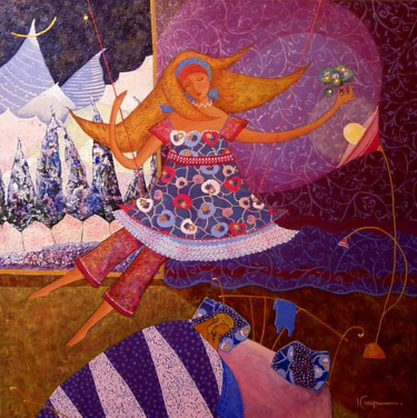 Painting titled "Evasion nocturne" by Elena  Koupaliantz, Original Artwork, Oil