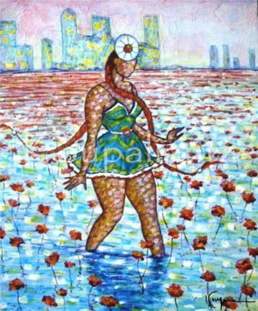 Peinture intitulée "La mer des fleurs" par Elena  Koupaliantz, Œuvre d'art originale, Huile