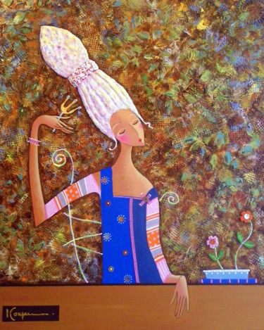 Peinture intitulée "I will put florets" par Elena  Koupaliantz, Œuvre d'art originale, Acrylique