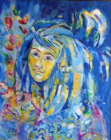 Peinture intitulée "femme bleue" par Malika Kouskoussa Née Nekkache, Œuvre d'art originale