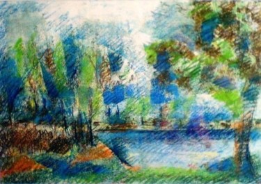 Peinture intitulée "paysage bleu" par Malika Kouskoussa Née Nekkache, Œuvre d'art originale