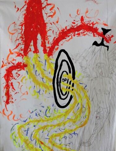 Peinture intitulée "Sirène avec des ail…" par Koutsandréou Georges, Œuvre d'art originale, Acrylique