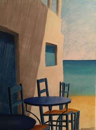 Painting titled "Sea and shade" by Maria Koutsoumpou, Original Artwork, Oil
