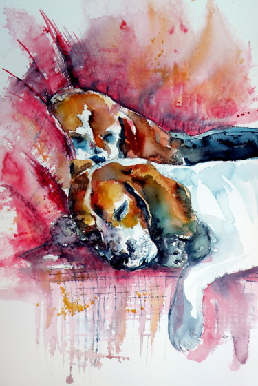 Pittura intitolato "Sleeping dogs" da Anna Brigitta Kovacs (KAB), Opera d'arte originale, Acquarello