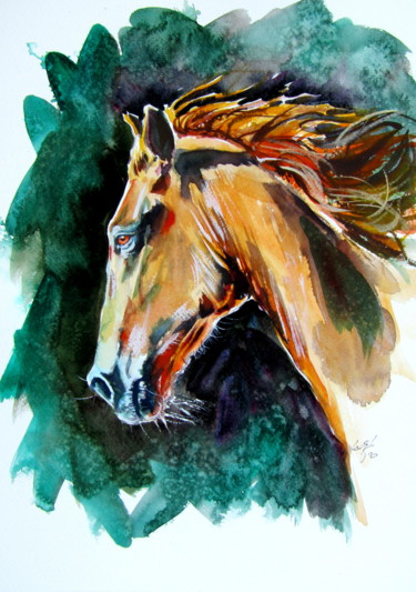 Painting titled "Majestic horse" by Anna Brigitta Kovacs (KAB), Original Artwork, Watercolor