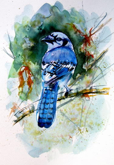 Картина под названием "Blue bird" - Anna Brigitta Kovacs (KAB), Подлинное произведение искусства, Акварель