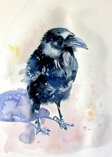 Painting titled "Raven" by Anna Brigitta Kovacs (KAB), Original Artwork, Watercolor