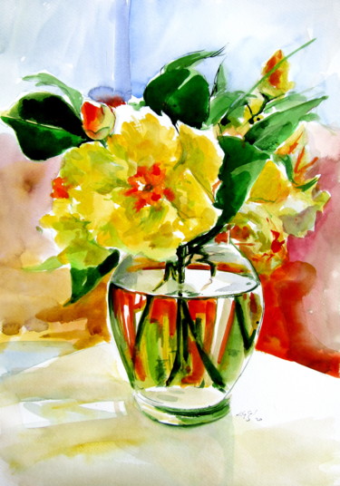 Painting titled "Still life with yel…" by Anna Brigitta Kovacs (KAB), Original Artwork, Watercolor