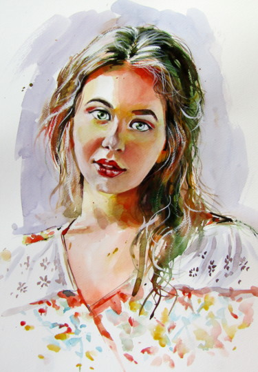 Painting titled "Charming girl" by Anna Brigitta Kovacs (KAB), Original Artwork, Watercolor