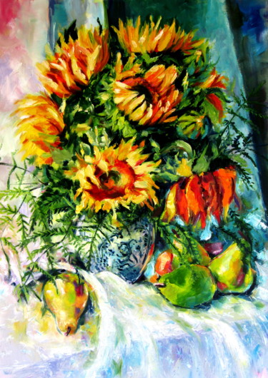 Painting titled "Still life with sun…" by Anna Brigitta Kovacs (KAB), Original Artwork, Oil