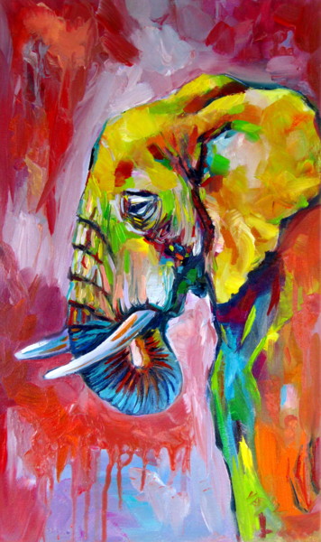 Peinture intitulée "Colorful elephant" par Anna Brigitta Kovacs (KAB), Œuvre d'art originale, Huile