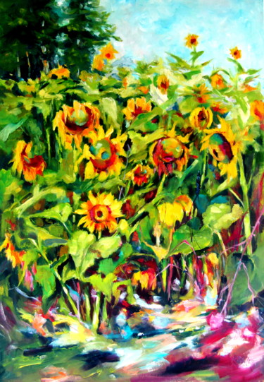Peinture intitulée "Sunflower field" par Anna Brigitta Kovacs (KAB), Œuvre d'art originale, Huile