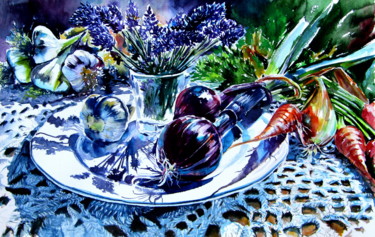 Картина под названием "Still life with veg…" - Anna Brigitta Kovacs (KAB), Подлинное произведение искусства, Акварель
