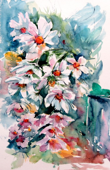 Painting titled "Windflowers in my g…" by Anna Brigitta Kovacs (KAB), Original Artwork, Watercolor