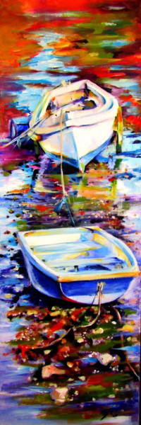 Painting titled "Boats on the shore" by Anna Brigitta Kovacs (KAB), Original Artwork, Acrylic