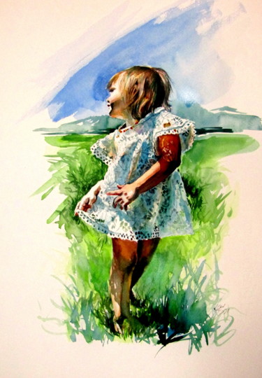 Malerei mit dem Titel "Freedom summertime" von Anna Brigitta Kovacs (KAB), Original-Kunstwerk, Aquarell