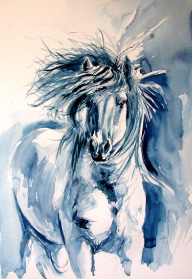 Painting titled "Majestic horse runn…" by Anna Brigitta Kovacs (KAB), Original Artwork, Watercolor