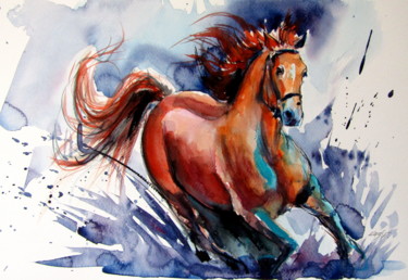 Schilderij getiteld "Majestic horse runn…" door Anna Brigitta Kovacs (KAB), Origineel Kunstwerk, Aquarel