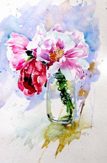 Painting titled "Bouquet of flowers" by Anna Brigitta Kovacs (KAB), Original Artwork, Watercolor