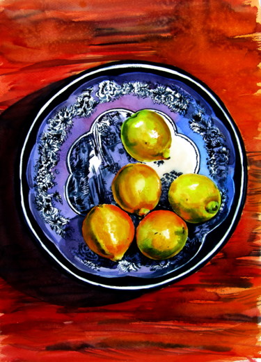 Painting titled "Still life with lime" by Anna Brigitta Kovacs (KAB), Original Artwork, Watercolor