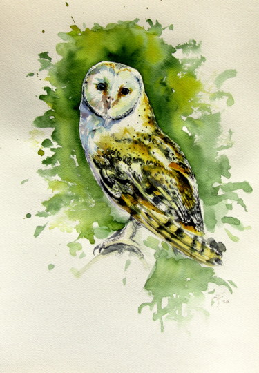 Painting titled "Majestic owl" by Anna Brigitta Kovacs (KAB), Original Artwork, Watercolor