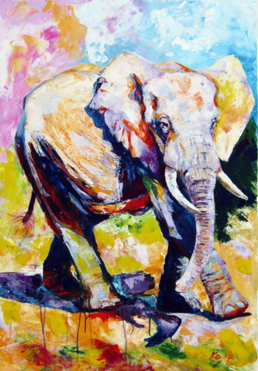 Painting titled "Walking majestic el…" by Anna Brigitta Kovacs (KAB), Original Artwork, Acrylic