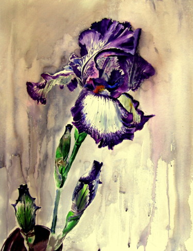 Painting titled "Purple lilly" by Anna Brigitta Kovacs (KAB), Original Artwork, Watercolor