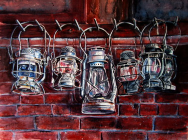 Painting titled "Hurricane lamp" by Anna Brigitta Kovacs (KAB), Original Artwork, Watercolor