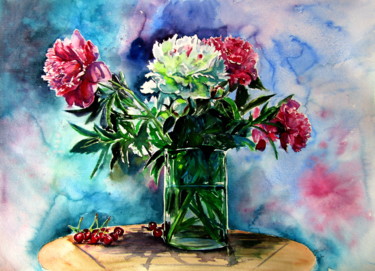 Painting titled "Still life with peo…" by Anna Brigitta Kovacs (KAB), Original Artwork, Watercolor