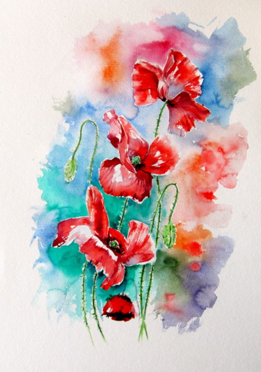 Malerei mit dem Titel "Some poppies" von Anna Brigitta Kovacs (KAB), Original-Kunstwerk, Aquarell