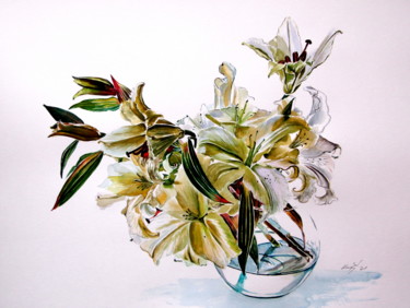 Painting titled "Bouquet of lily / C…" by Anna Brigitta Kovacs (KAB), Original Artwork, Watercolor