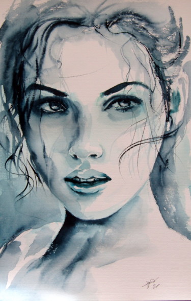 Картина под названием "Girl portrait" - Anna Brigitta Kovacs (KAB), Подлинное произведение искусства, Акварель