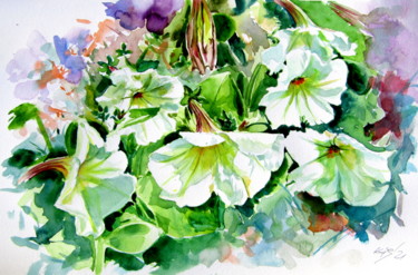 Painting titled "Petunia" by Anna Brigitta Kovacs (KAB), Original Artwork, Watercolor