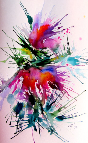 Peinture intitulée "Crazy flowers" par Anna Brigitta Kovacs (KAB), Œuvre d'art originale, Aquarelle