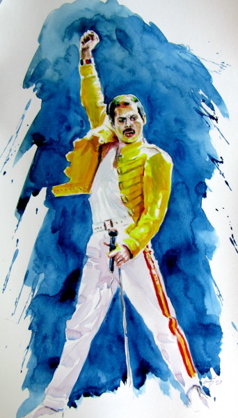 Peinture intitulée "Freddie Mercury II" par Anna Brigitta Kovacs (KAB), Œuvre d'art originale, Aquarelle