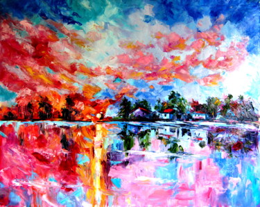 Malerei mit dem Titel "Landscape after rain" von Anna Brigitta Kovacs (KAB), Original-Kunstwerk, Öl