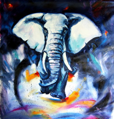 Peinture intitulée "Majestic elephant a…" par Anna Brigitta Kovacs (KAB), Œuvre d'art originale, Huile