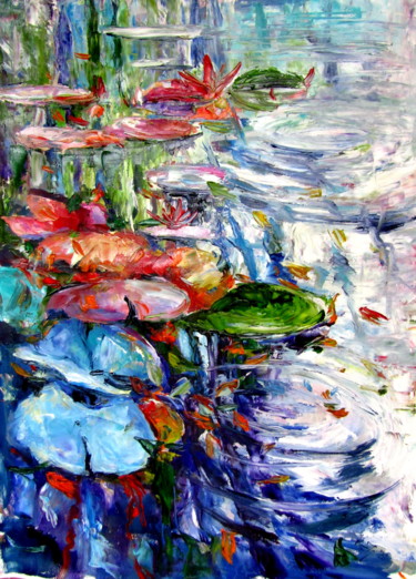 Schilderij getiteld "Water lilies at fall" door Anna Brigitta Kovacs (KAB), Origineel Kunstwerk, Olie