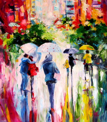 Malerei mit dem Titel "Rainy day in the ci…" von Anna Brigitta Kovacs (KAB), Original-Kunstwerk, Öl