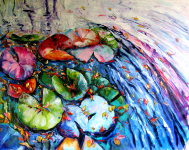 Painting titled "Autumn with water l…" by Anna Brigitta Kovacs (KAB), Original Artwork, Oil